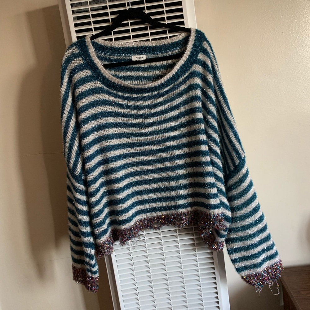 Prima Cropped Striped Tinsel Sweater - Picture 4 of 8